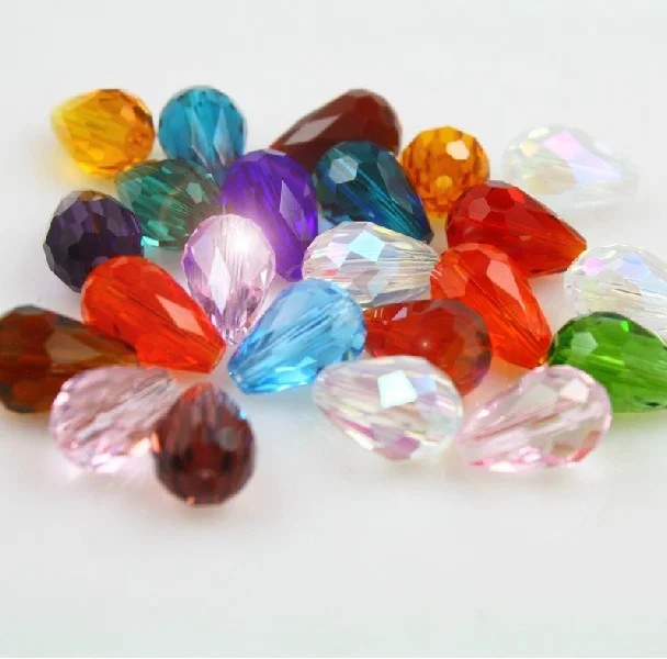 

2015 Hot 8x11mm Clear Mixed color Tear Drop Cut Faceted Crystal Glass Spacer Loose Beads 50pcs/lot CR-13