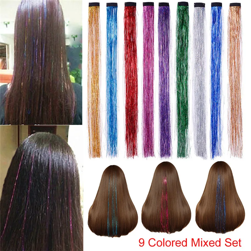 9 Colors/Set Sparkle Hair Tinsel Bling Hair Styling Tools Synthetic