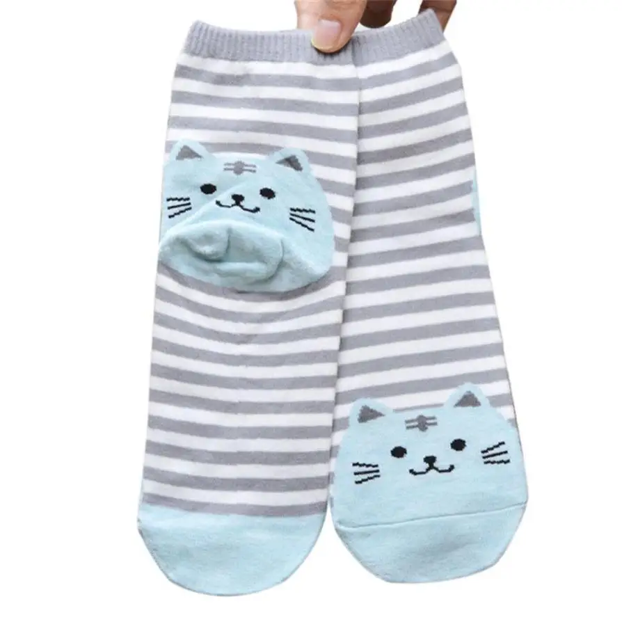 6 пара Животные полосатые носки с мультяшным рисунком Для женщин кот следы хлопчатобумажные носки-тапочки Для женщин милый кот полосатый рисунок короткие спортивные носки