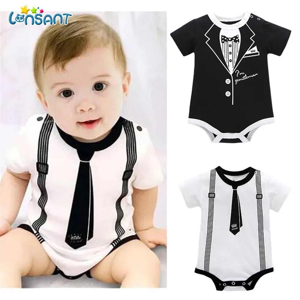 

LONSANT 2018 Summer Newborn Baby Romper Toddler Infant Kids Baby Girl Boy Suit Print Clothes gentleman suits Infant Jumpsuits