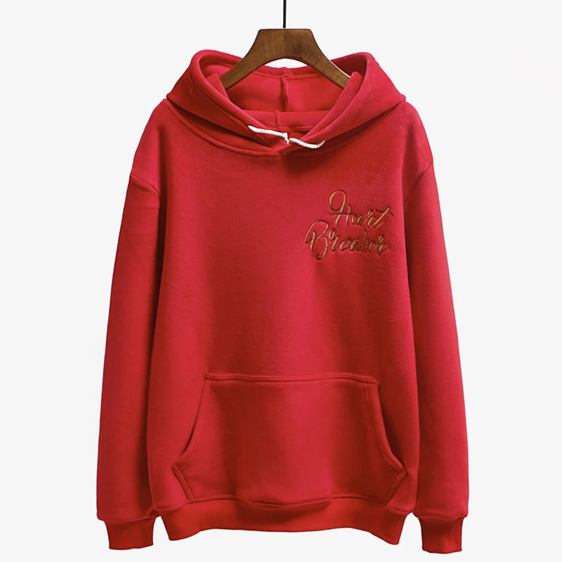 

Spring Autumn Women New Flocking Thick Hooded Sweatshirts Female Fashion Letter Embroidery Tops Long Sleeve Loose Slim Tops Z607