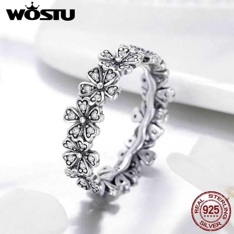 WOSTU 100% Real 925 Sterling Silver Dazzling Stackable Daisy Floral Wedding Rings For Women Dropshipping Fashion Jewelry CQR397