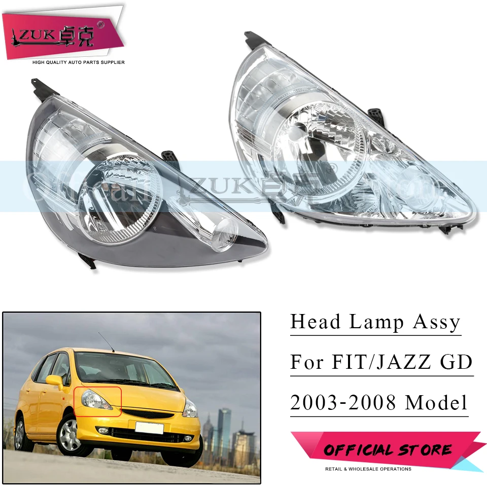 

ZUK Left Right Front Headlight Headlamp Head Light Lamp For HONDA FIT JAZZ 2003 2004 2005 2006 2007 2008 GD1 GD3 Grey White