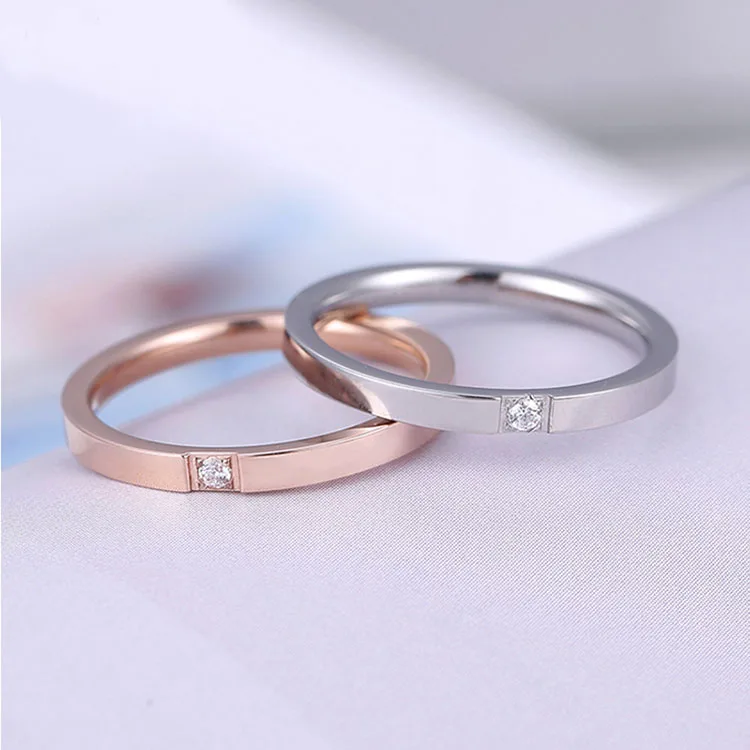 KNOCK Top Quality Concise Zircon Wedding Ring Rose Gold Color Full Sizes Jewelry For Men/Women