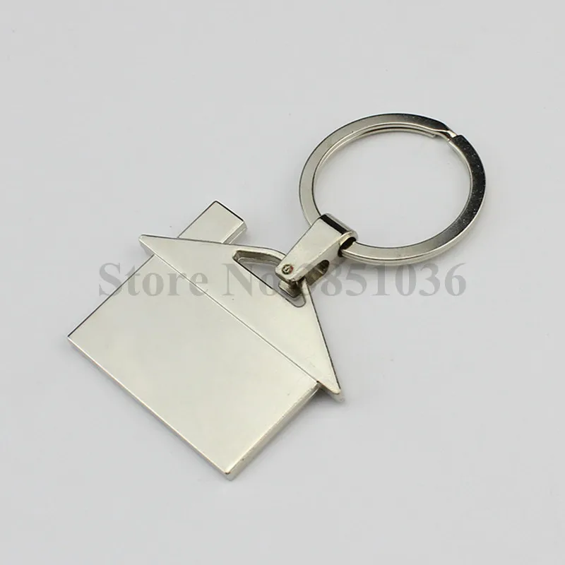 

100pcs/lot New Metal Mini House Shaped Keychains Cottage Keyrings Free Custom LOGO Gifts for Promotion