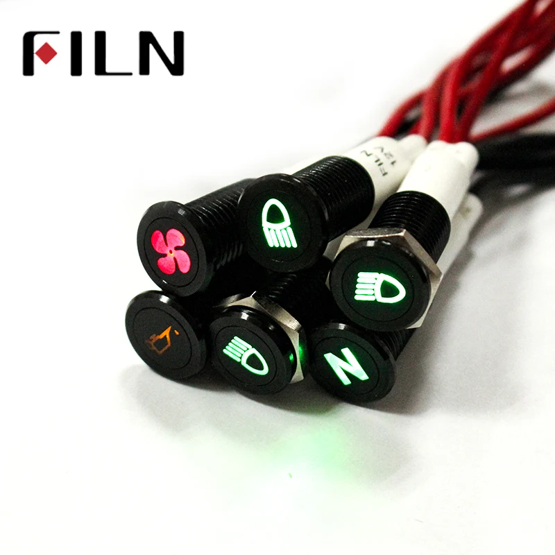 Waterproof FILN 12V LED Car Boat LED Warning Dashboard Signal Lights Instrument Pilot Lamp 220V 10mm