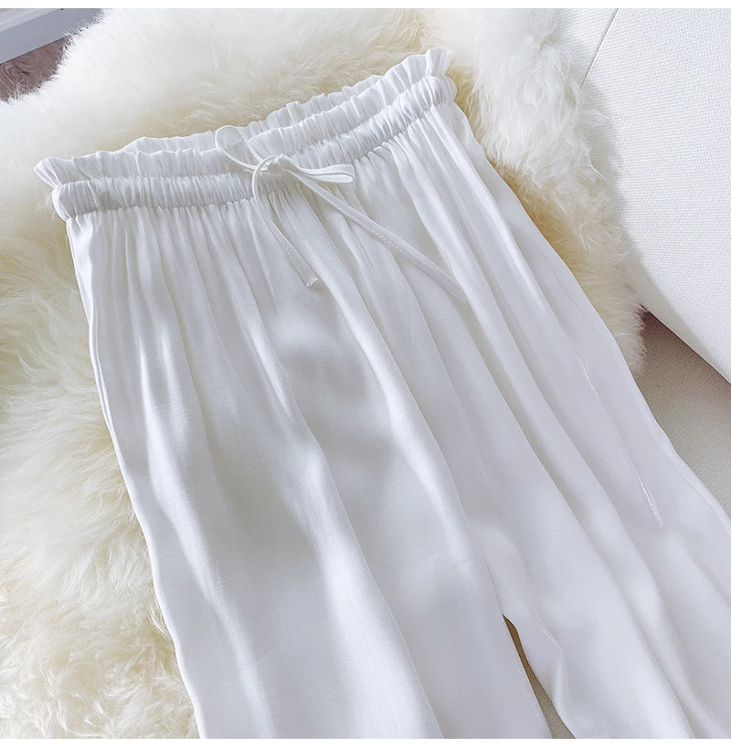 Wide Leg Satin Silk Pants Women Trousers High Waisted Elegant Summer Solid Color Wide Leg Pants Women Satin Trousers Loose New