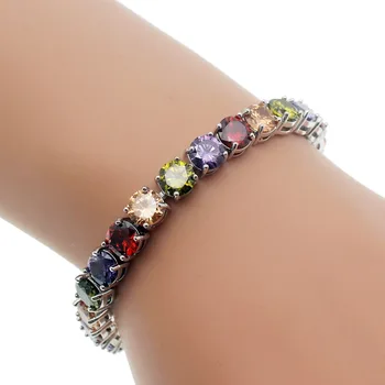 

Hermosa Jewelry Classic Colorful Tennis Bracelet Silver Color Bracelets 7-8 inches SL004