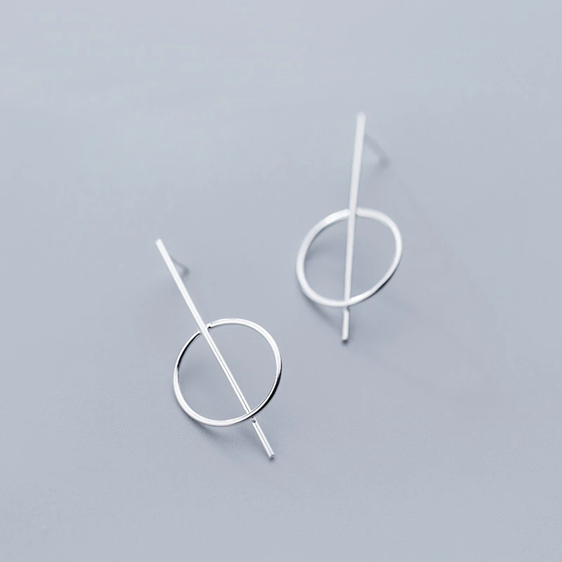 MloveAcc Популярные 925 пробы серебро геометрический круг и бар серьги гвоздики для женщин Мода стерлингов серебряные ювелирные изделия