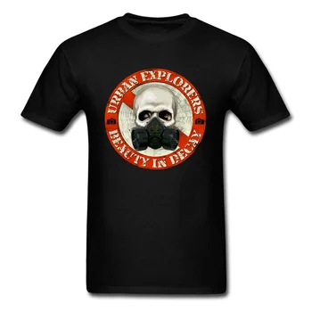 

Urban Explorers Mask Skull Punk T-shirt Men Black Tops Short Sleeve Tees Letter Print Family Custom Company