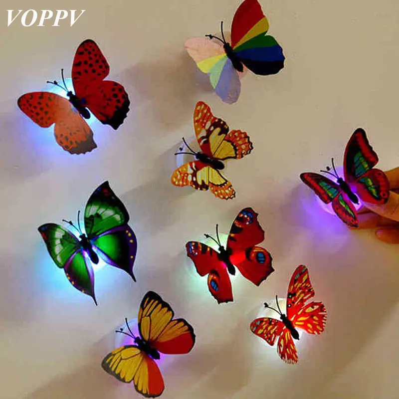 

VOPPV LED Colorful Luminous Butterfly Night Light Room/Party/ Wedding Decoration Lights Lamp With Sticker Children Kids Gifts