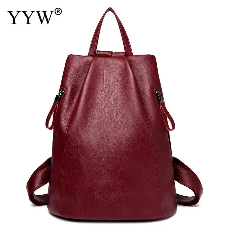 Модный женский рюкзак, женские кожаные рюкзаки для девочек, Подростковая школьная сумка, Большой Вместительный рюкзак, женская сумка через плечо - Цвет: burgundy