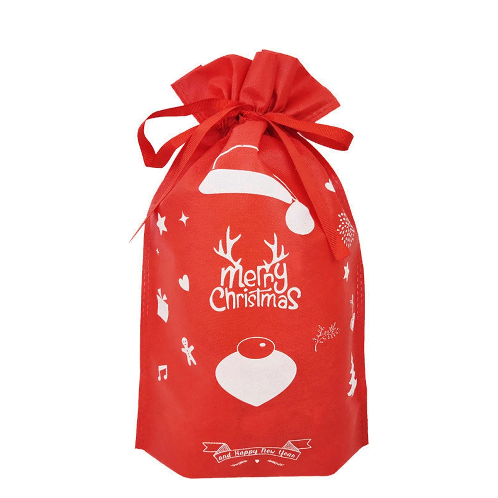 Держатели для хранения Детские нетканые конфеты Красная с завязками мешок подарков вечерние Рождественский Декор дома