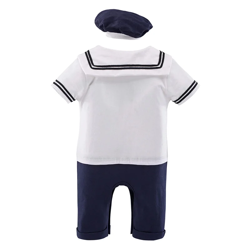 Матросский костюм для новорожденных мальчиков комбинезон со шляпой, комплект для младенцев, вечерние игровой костюм для косплея, комбинезон, одежда