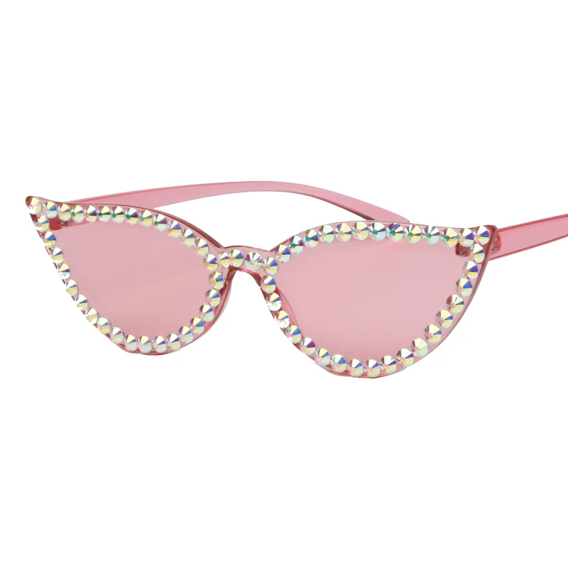 Женские солнцезащитные очки маленького размера, карамельные розовые желтые стразы, Винтажные Солнцезащитные очки без оправы для женщин oculos - Цвет линз: pink