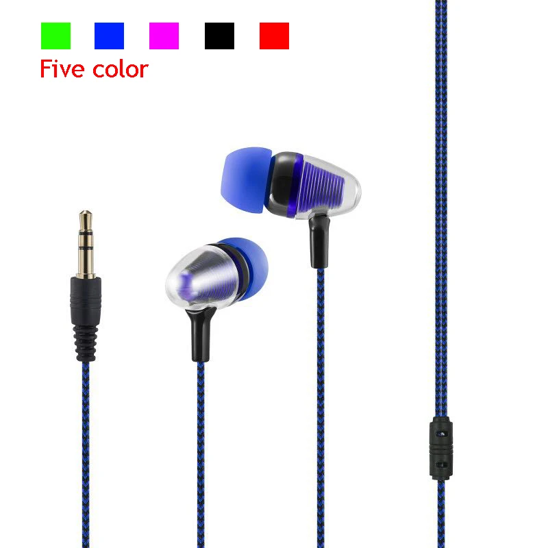 

MP3/mp4 Roping Stereo Subwoofer Earphone In Ear Headset Earbud 1.1M Reflective Fiber Cloth Line Metal Earphone Free Shipping