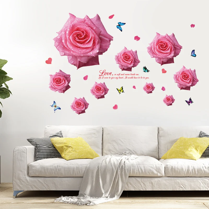 

Ins Girl's Core Wall Painting Bedroom Wall Decoration Rose Sticker Sofa Background Wall Sticker Wallpaper Self-adhesive