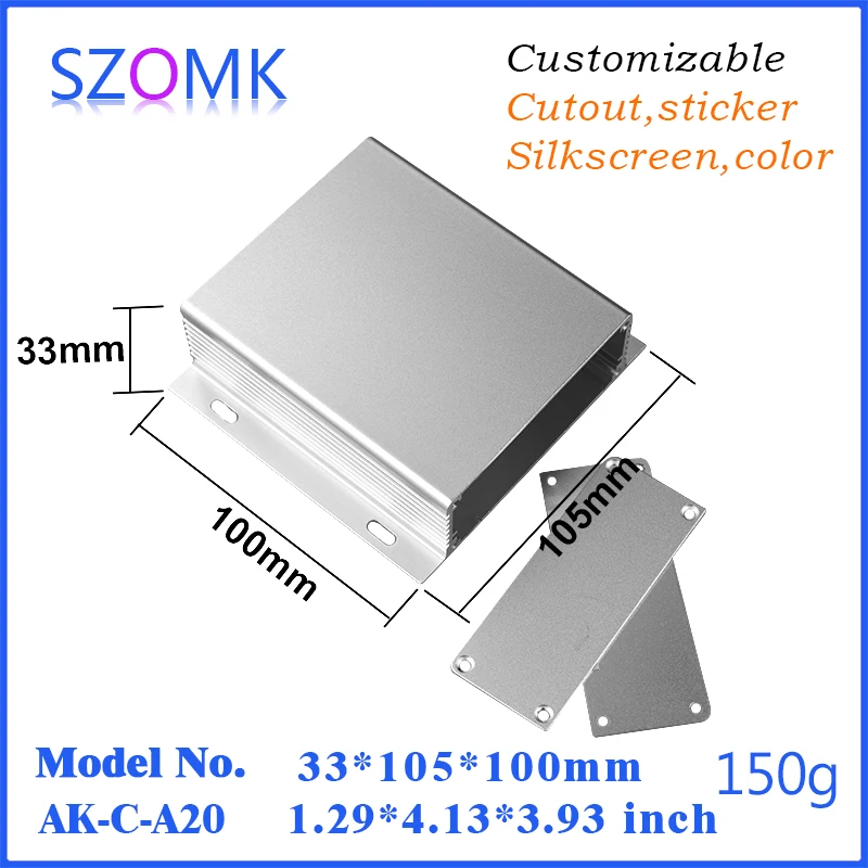 

(1 pcs) 33*105*100mm aluminum amplifier enclosure electrical junction housing szomk enclosure for electronics pcb outlet boxes