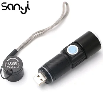 

SANYI Powerful USB Rechargeable Flashlight Handy Torch Light Portable Mini LED Lighting 3 Modes Zoom Bike Pocket Lamp