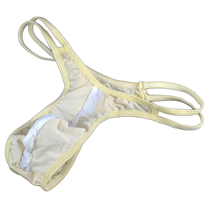 

Low rise Male sexy thong and g-string viscose color block decoration men's t thong underwear