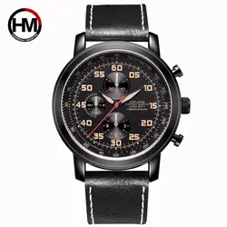 Ханна Мартин 2018 Элитный бренд Для мужчин s кварцевые часы Для мужчин спортивные часы Wateproof кожа наручные часы Relógio Masculino черный