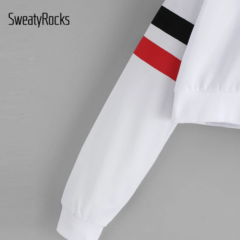 SweatyRocks الأبيض مخطط اسكواش طباعة رداء ذو قلنسوة الرباط Preppy الفتيات البلوفرات الخريف المرأة كم طويل البلوز SweatyRocks الأبيض مخطط اسكواش طباعة رداء ذو قلنسوة الرباط Preppy الفتيات البلوفرات الخريف المرأة كم طويل البلوز
