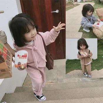 

Brand Korean New Children Clothing Set Baby Boys and Girls Cotton Casual Suit Kids Hooded Sweatshirt+pants Sport Sets Outwear