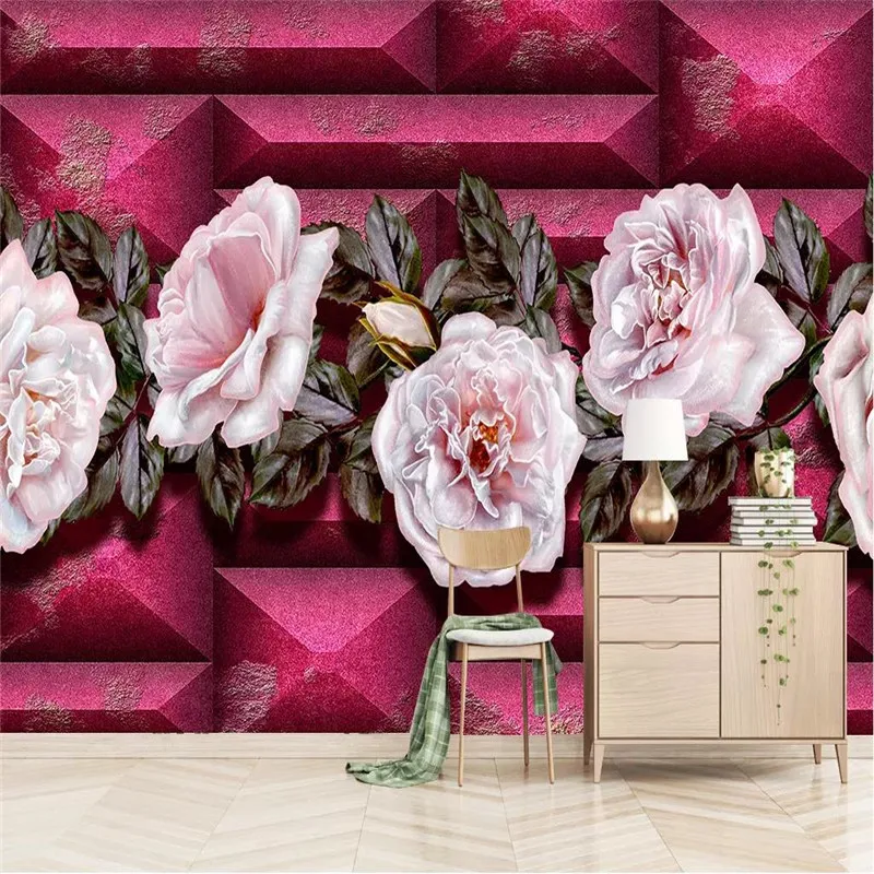 

3D wallpaper creative pink rose wall professional making mural photo wallpaper