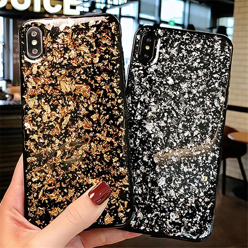 Роскошный блестящий Мраморный чехол из золотой фольги для телефона iPhone XR XS Max X