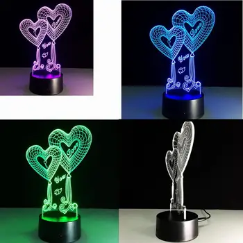 

3D Valentine's Day Romantic lamp light effect Visual 7 color changes night light (love hearts) bedroom decoration novelty lamp