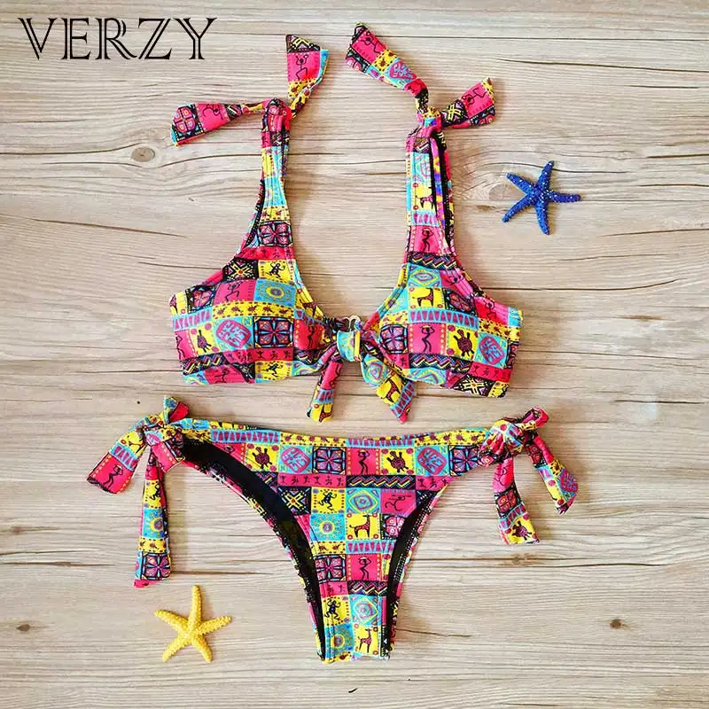Buy VERZY Egyptian block pattern print bikini set for