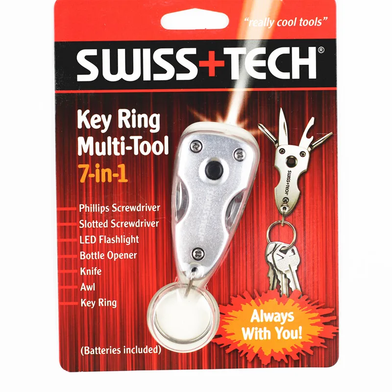 Swiss Tech 7 in 1 EDC Key Ring Outdoor Pocket Multi-Tools Survival Opener Flat-Blade Knife Keychain LED Flashlight Camping Gear Swiss Tech 7 in 1 EDC Key Ring Outdoor Pocket Multi-Tools Survival Opener Flat-Blade Knife Keychain LED Flashlight Camping Gear