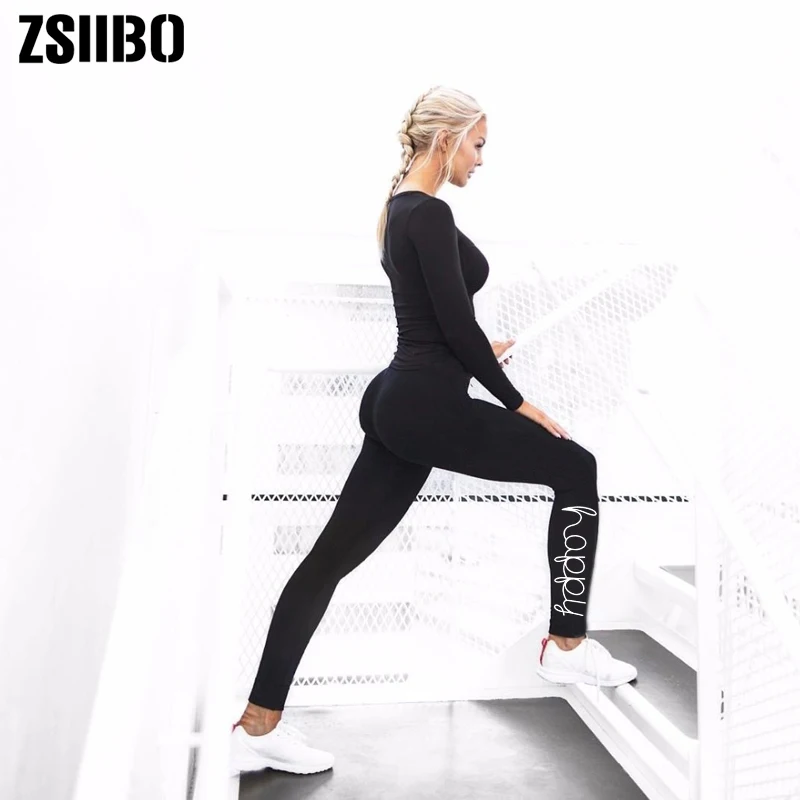 Легинсы ZSIIBO Happy с буквенным принтом леггинсы для фитнеса женщин спортивные