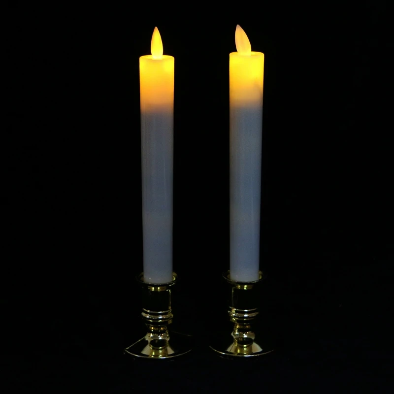 2 шт Электрические мерцающие беспламенные светодиодные свечи с 2 съемными золотыми базами
