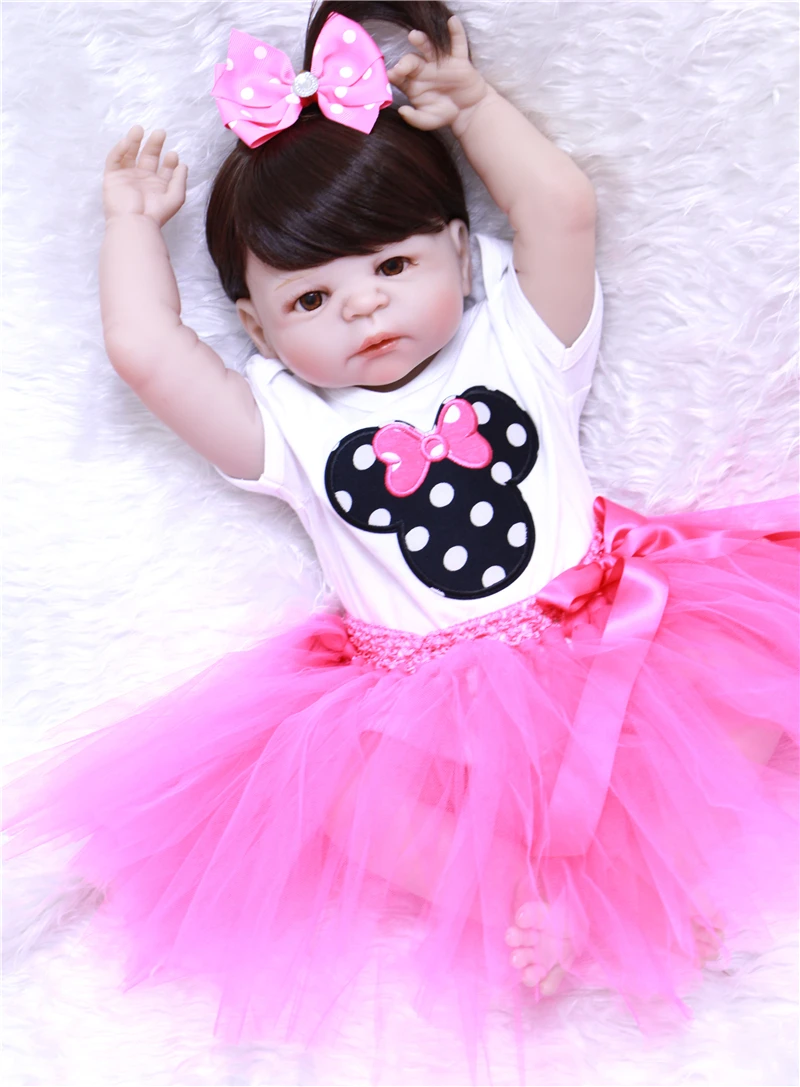 NPK Bebe Reborn Girl Dolls 23'' real alive Silicone Bonecas Doll in Cartoon skirt Baby brinquedos Newborn Kids Toys doll lol