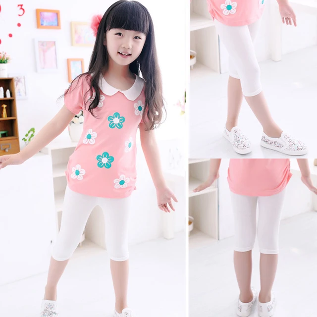 3-10years Girls Knee Length Kid Fifth Pants Candy Color Children Cropped Clothing Spring-Summer All-matches Bottoms Leggings 4