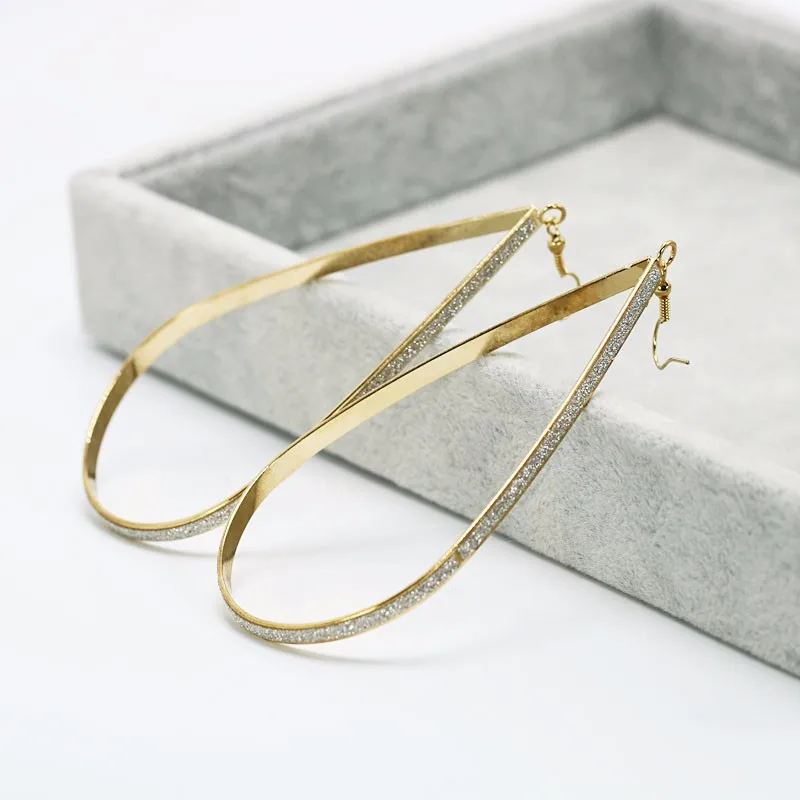 Fashion Big Dangle Earrings With Glitter Silver Gold Plated 11cm Super Size Triangle Waterdrop European Style Jewelry For Girls8