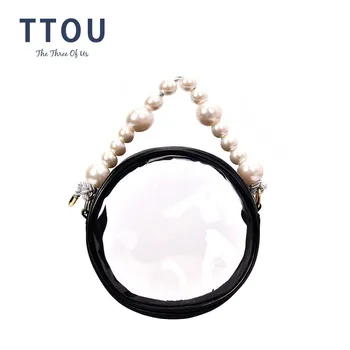 

TTOU Elegant Women Transparent PVC Evening Bag for Women Leather Patchwork Crossbody Chain Bag Pearl Handle Shoulder Bags