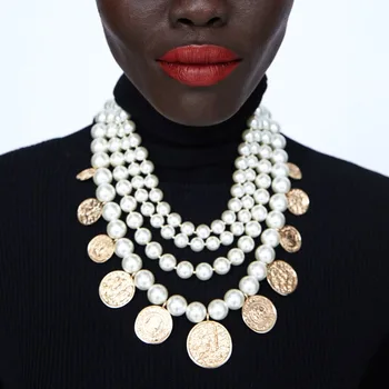 

2018 Luxury Multi-layer Simulated Pearls Chain Choker Necklace Fashion Crystal Statement Necklace Droplets Long Jewelry XG233