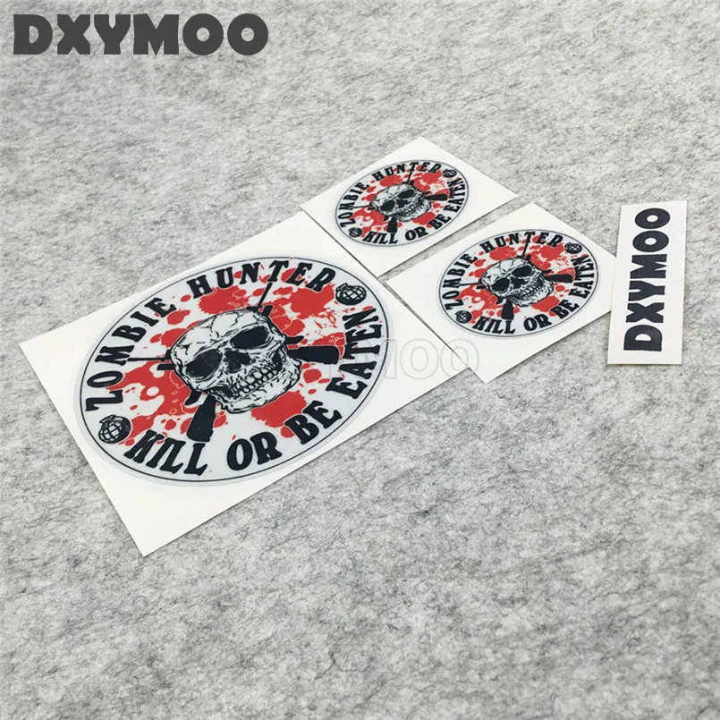 

ZOMBIE HUNTER Car Vinyl Stickers Funny Warning Skull KILL OR BE EATEN DEATH Motorcycle Decal Bumpers