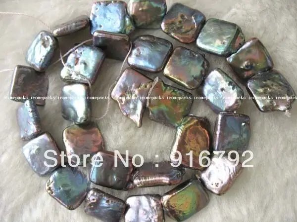 

free P&P >>>>>HUGE Natural 11-12mm black square freshwater pearl beads necklace