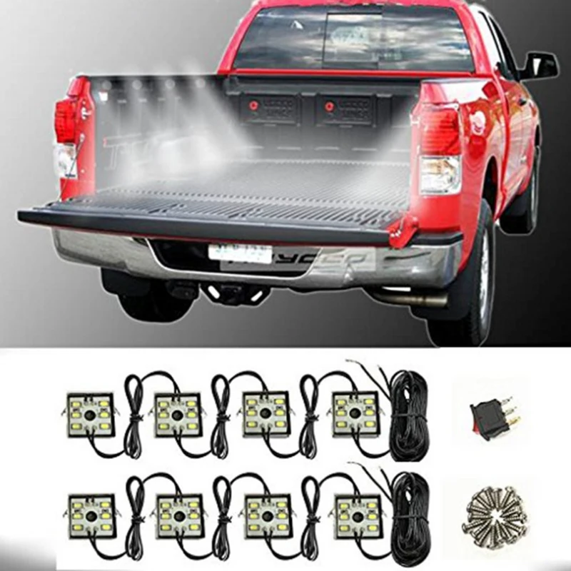8Pcs White Truck Cargo Bed LED Light Kit For Ford Chevy Dodge GMC Pick-up Trucks