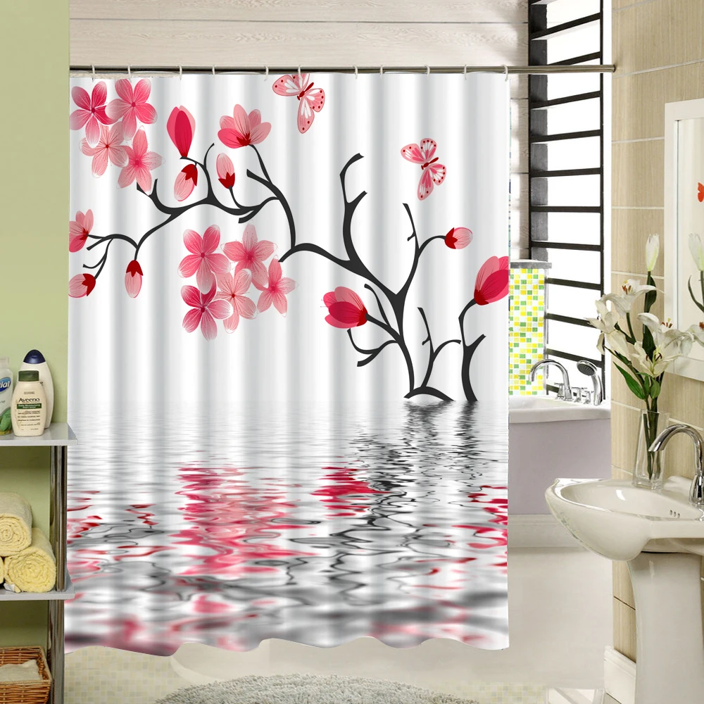 Waterproof Fabric Peach Blossom Extra Long Shower Curtain That Tree ...