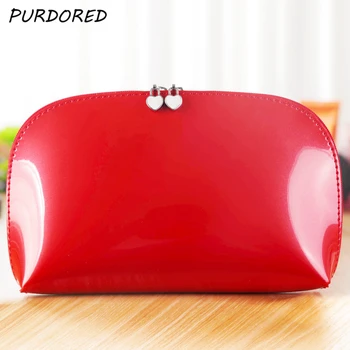 

PURDORED 1 pc Shell Shaped Cosmetic Bag Patent Leather Zipper Make Up Bag Travel Cosmetic Bag Case Toiletry Kit Dropshipping