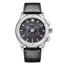 Parnis Pilot V Seriers светящийся мужской кожаный ремешок для часов Военный Спортивный Хронограф Кварцевые часы наручные часы