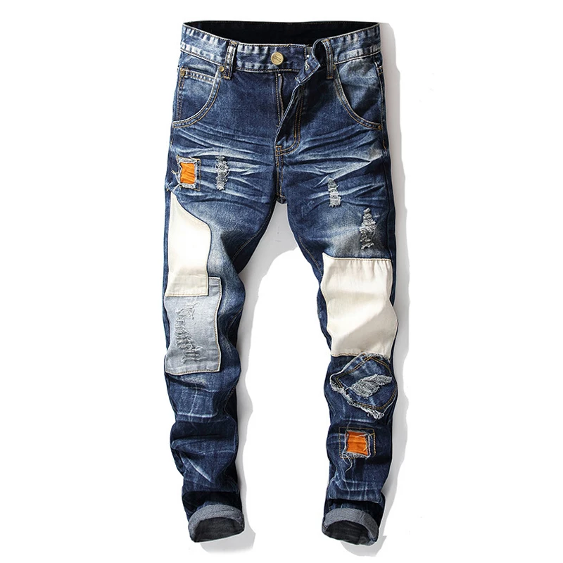 Fashion Streetwear Men Jeans Blue Color Slim Fit Patchwork Designer Ripped Jeans Men Punk Pants Hip Hop Jeans Biker Jeans Homme Fashion Streetwear Men Jeans Blue Color Slim Fit Patchwork Designer Ripped Jeans Men Punk Pants Hip Hop Jeans Biker Jeans Homme