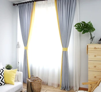 

Simple modern gray solid color curtains splicing custom living room bedroom book floor windows