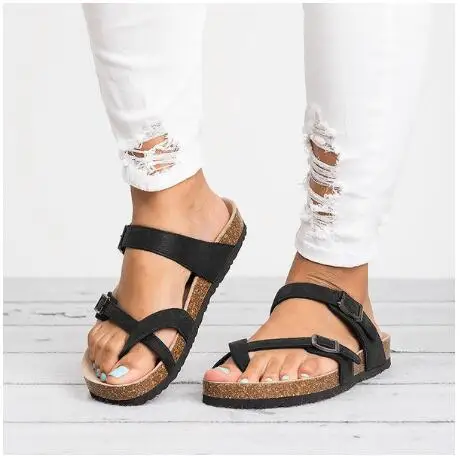

2018 Summer Fashion Cork Shoes Women Casual Gladiator Flat With Mid High Heels Buckle Women Sandals Ladies Shoes zapatos de muje