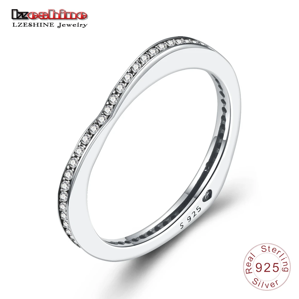 LZESHINE Real Solid 925 Sterling Silver Ring Sparkling of Love Ring For Girl Women Gift Jewelry