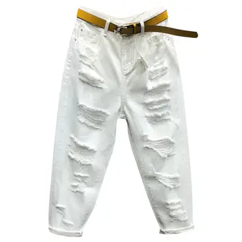

Casual White Jeans Woman Summer Hole Ripped Jeans Women Vaqueros Mujer Denim Harem Pants Women Loose Ladies Jeans Femme C5499